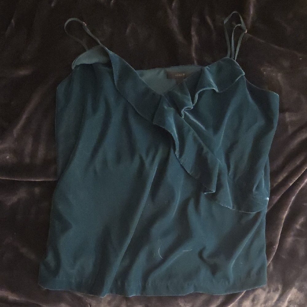 J. Crew Deep Teal Velvet Camisole with Ruffle